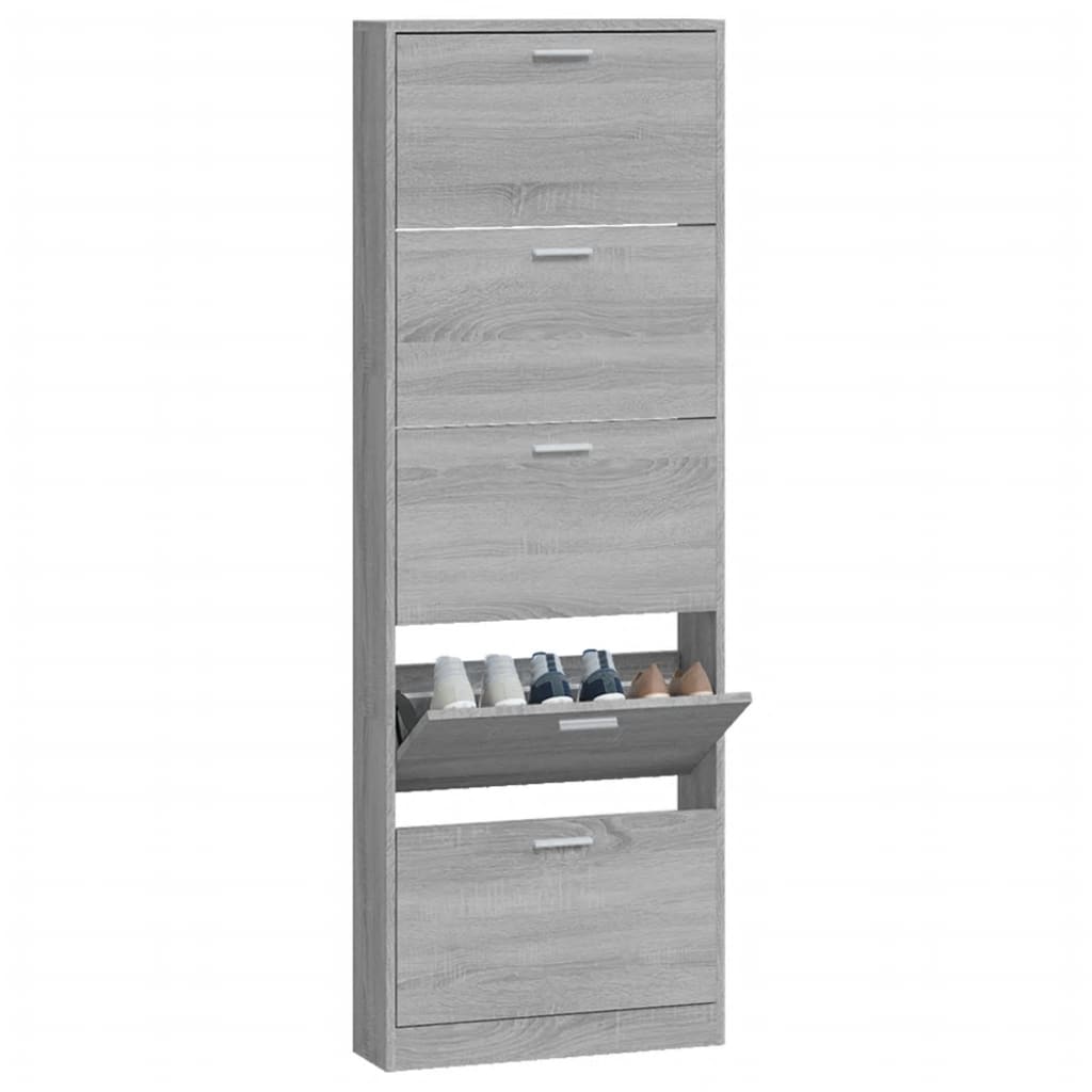 Schoenenkast 59x17x169 cm bewerkt hout grijs sonoma eikenkleur is nu te koop bij PeponiXL, paradijselijk wonen!