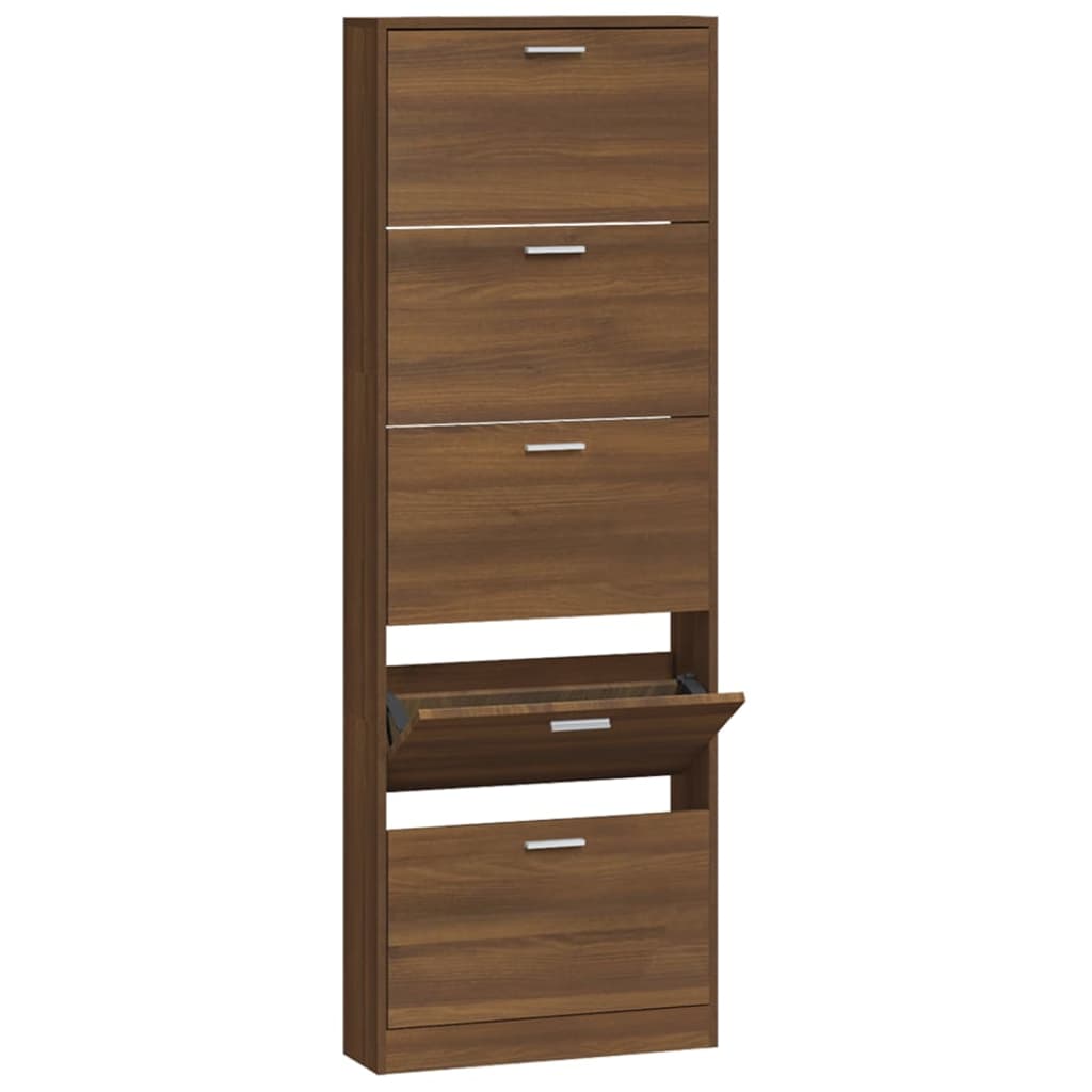Schoenenkast 59x17x169 cm bewerkt hout bruin eikenkleur is nu te koop bij PeponiXL, paradijselijk wonen!