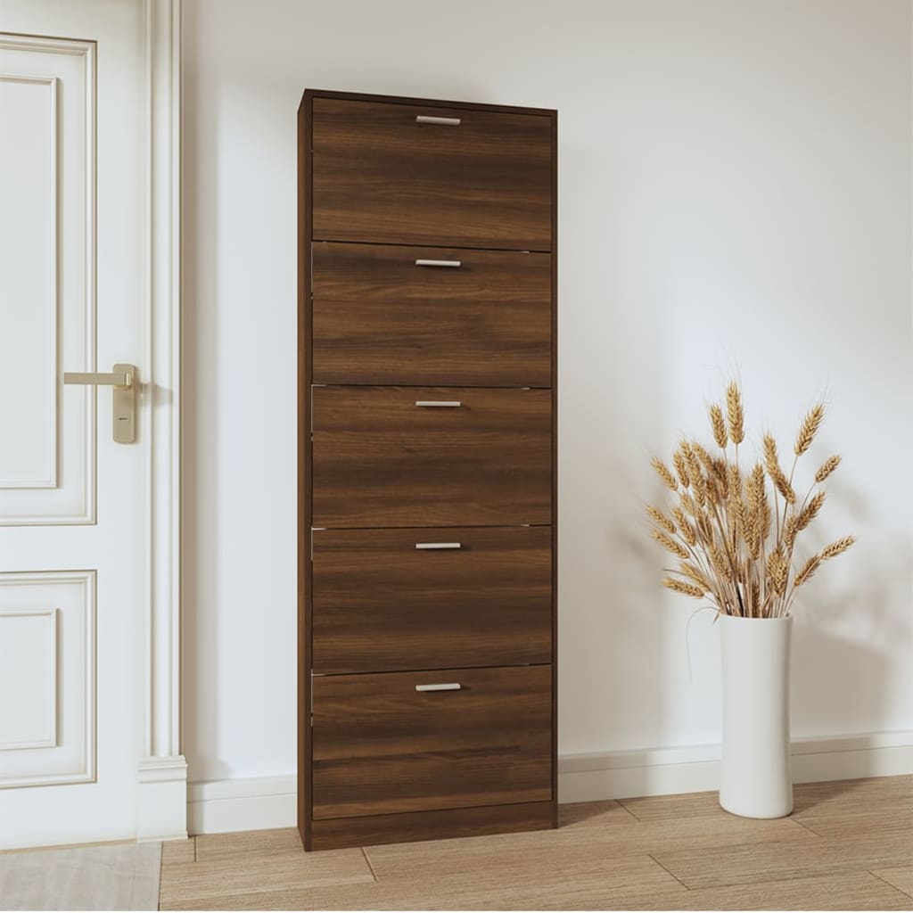 Schoenenkast 59x17x169 cm bewerkt hout bruin eikenkleur is nu te koop bij PeponiXL, paradijselijk wonen!