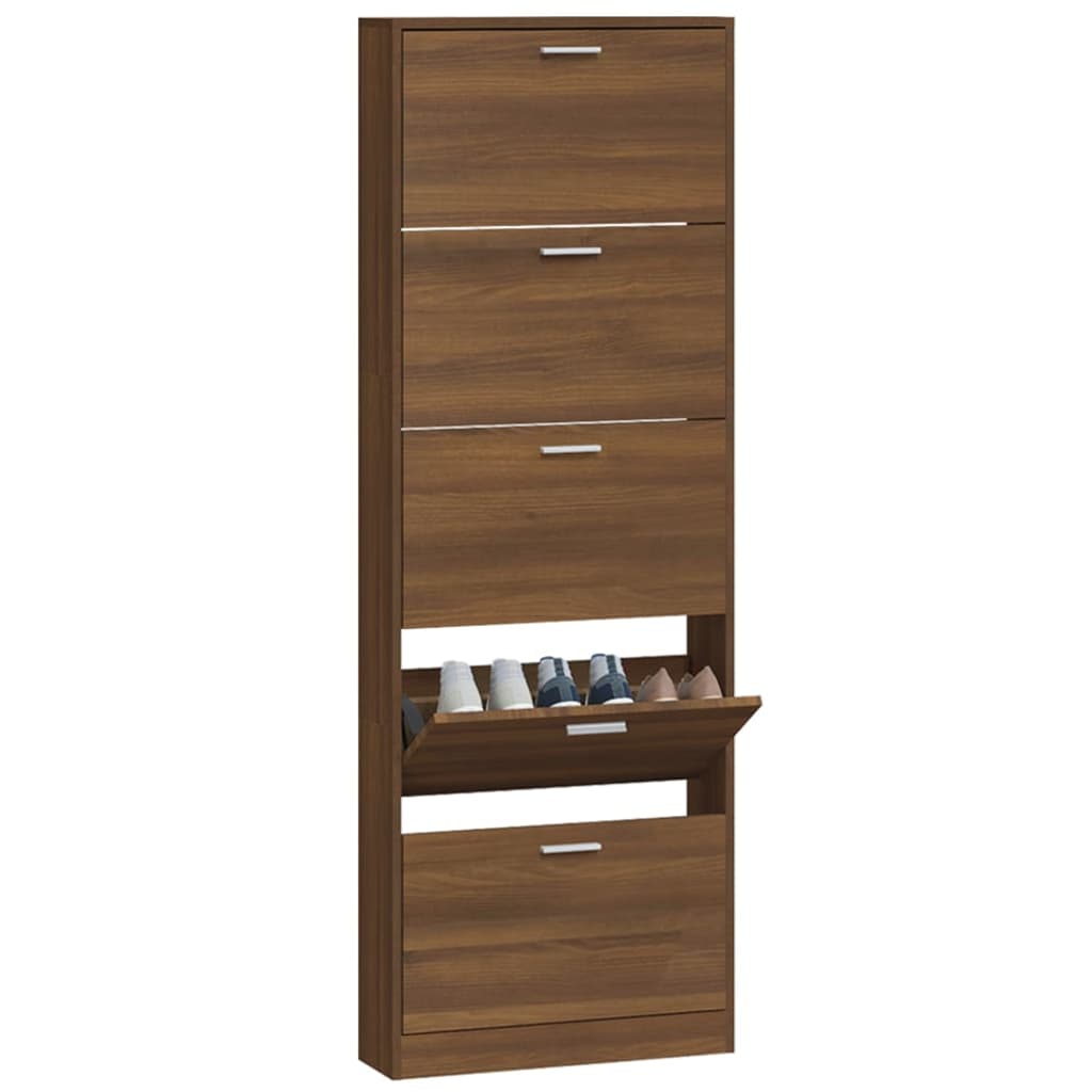 Schoenenkast 59x17x169 cm bewerkt hout bruin eikenkleur is nu te koop bij PeponiXL, paradijselijk wonen!