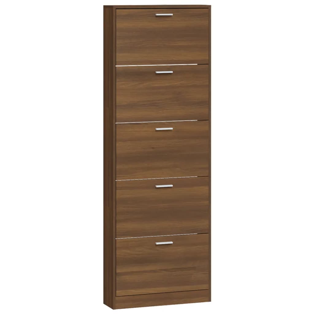 Schoenenkast 59x17x169 cm bewerkt hout bruin eikenkleur is nu te koop bij PeponiXL, paradijselijk wonen!