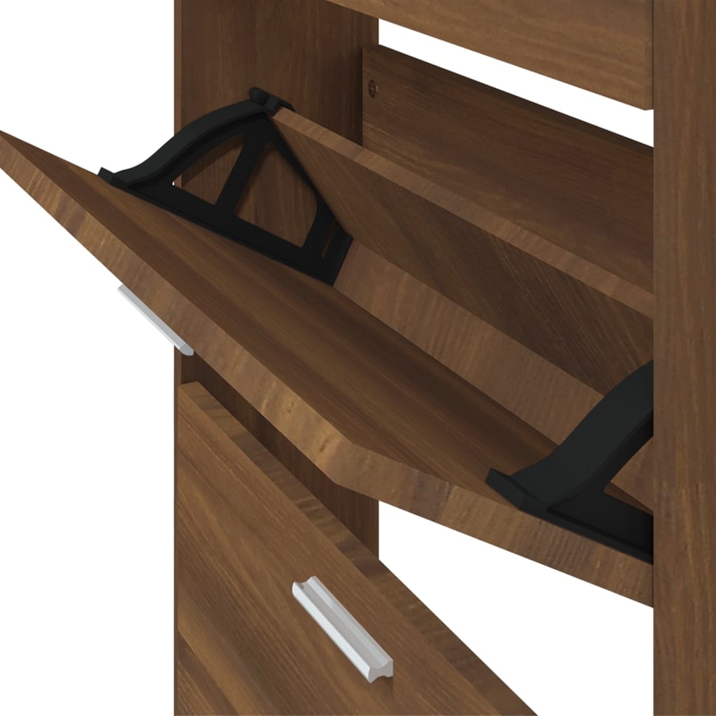 Schoenenkast 59x17x169 cm bewerkt hout bruin eikenkleur is nu te koop bij PeponiXL, paradijselijk wonen!
