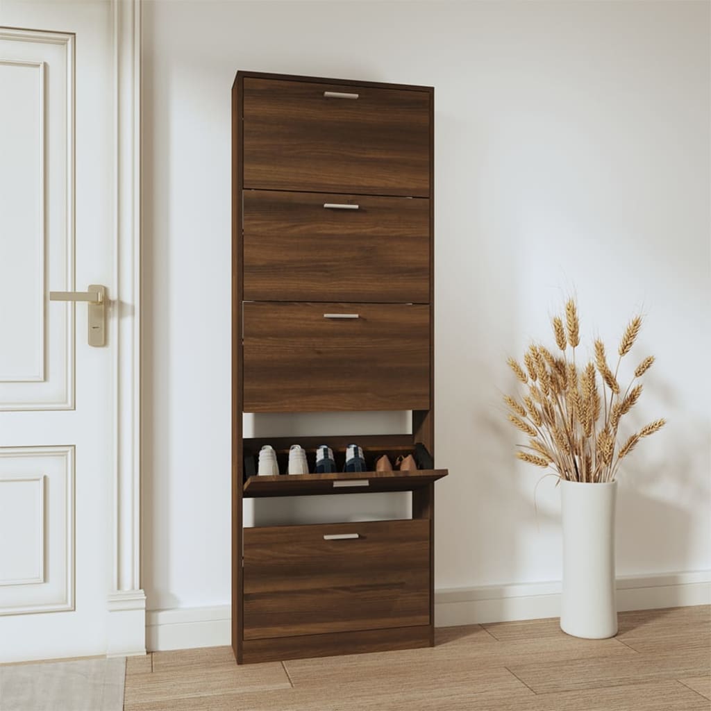 Schoenenkast 59x17x169 cm bewerkt hout bruin eikenkleur is nu te koop bij PeponiXL, paradijselijk wonen!