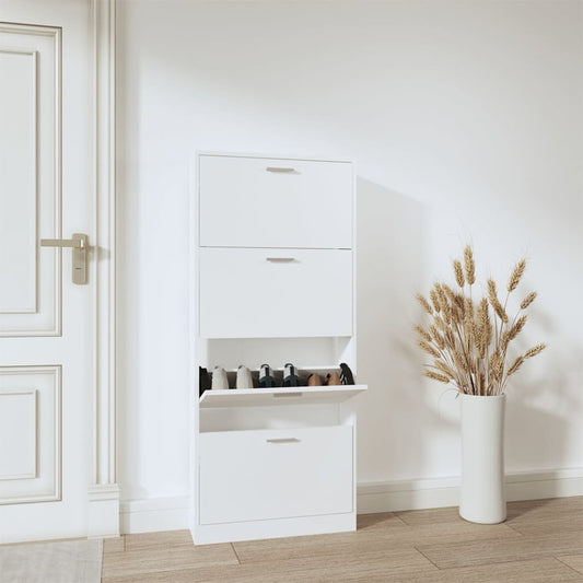 Schoenenkast 59x17x150 cm bewerkt hout wit is nu te koop bij PeponiXL, paradijselijk wonen!