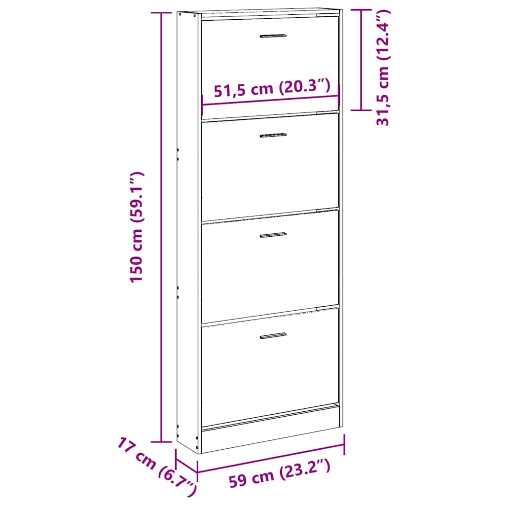 Schoenenkast 59x17x150 cm bewerkt hout zwart is nu te koop bij PeponiXL, paradijselijk wonen!