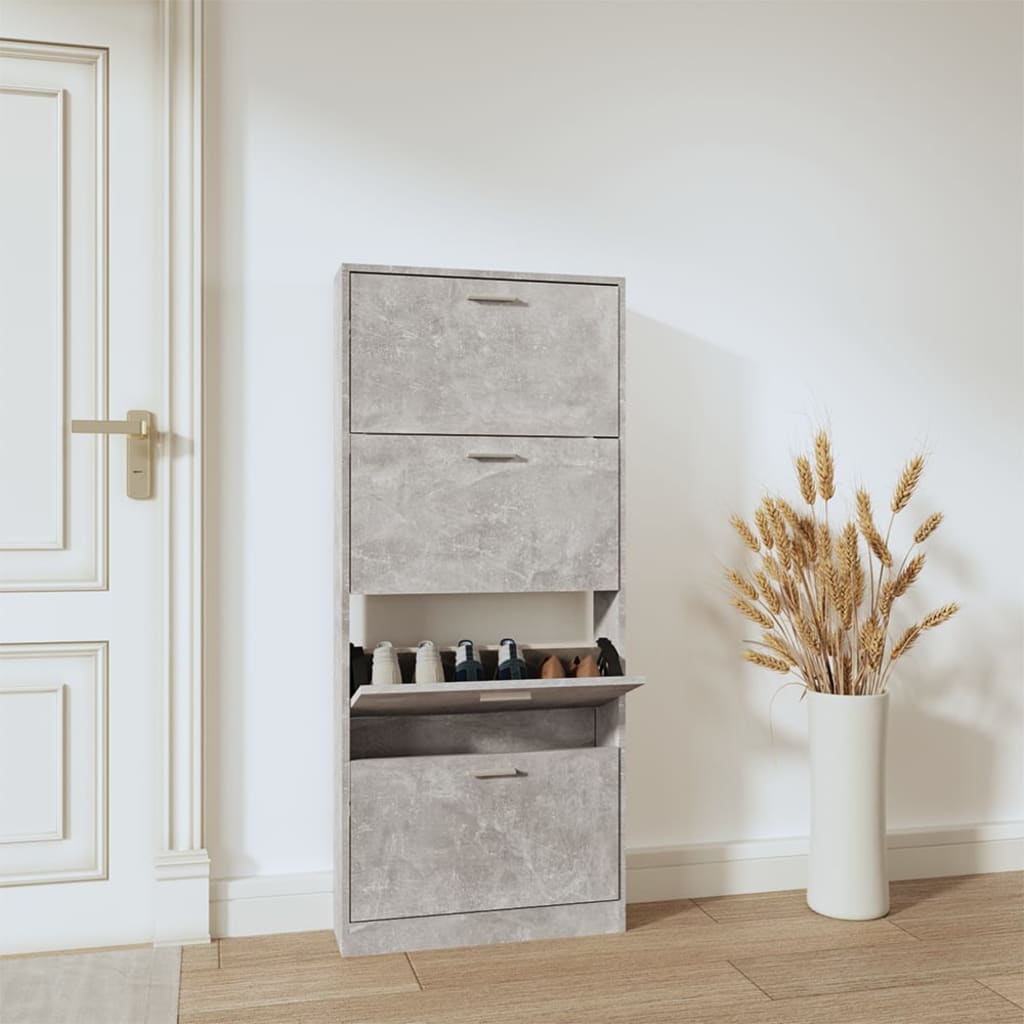 Schoenenkast 59x17x150 cm bewerkt hout betongrijs is nu te koop bij PeponiXL, paradijselijk wonen!