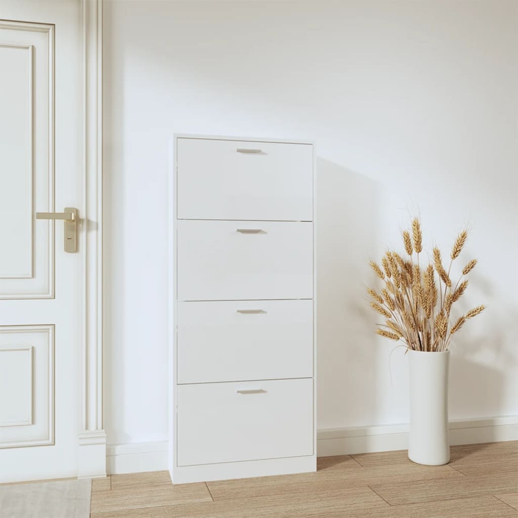 Schoenenkast 59x17x150 cm bewerkt hout hoogglans wit is nu te koop bij PeponiXL, paradijselijk wonen!