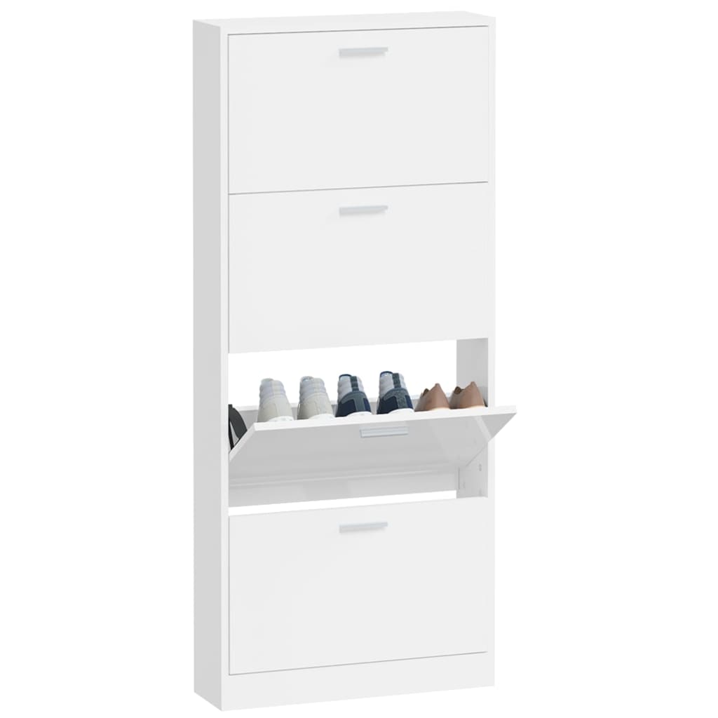 Schoenenkast 59x17x150 cm bewerkt hout hoogglans wit is nu te koop bij PeponiXL, paradijselijk wonen!
