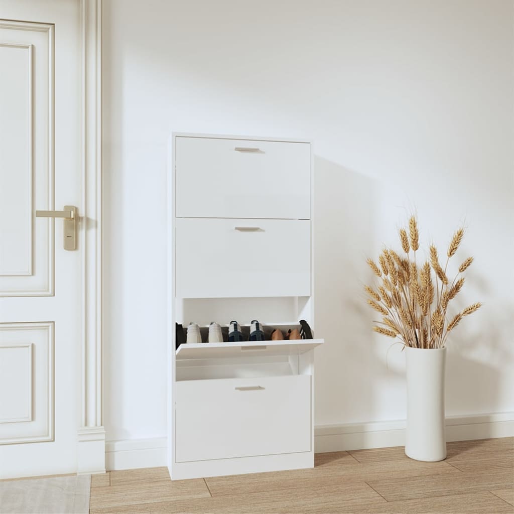 Schoenenkast 59x17x150 cm bewerkt hout hoogglans wit is nu te koop bij PeponiXL, paradijselijk wonen!