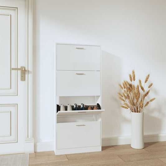 Schoenenkast 59x17x150 cm bewerkt hout hoogglans wit is nu te koop bij PeponiXL, paradijselijk wonen!