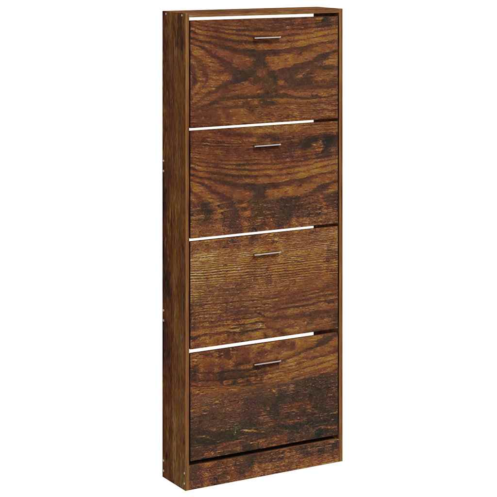 Schoenenkast 59x17x150 cm bewerkt hout gerookt eikenkleurig is nu te koop bij PeponiXL, paradijselijk wonen!