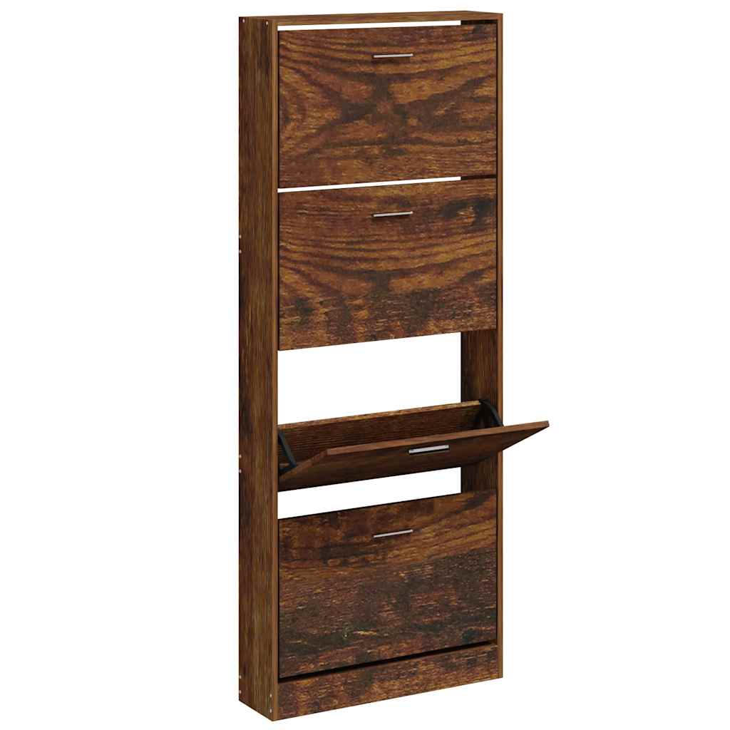 Schoenenkast 59x17x150 cm bewerkt hout gerookt eikenkleurig is nu te koop bij PeponiXL, paradijselijk wonen!