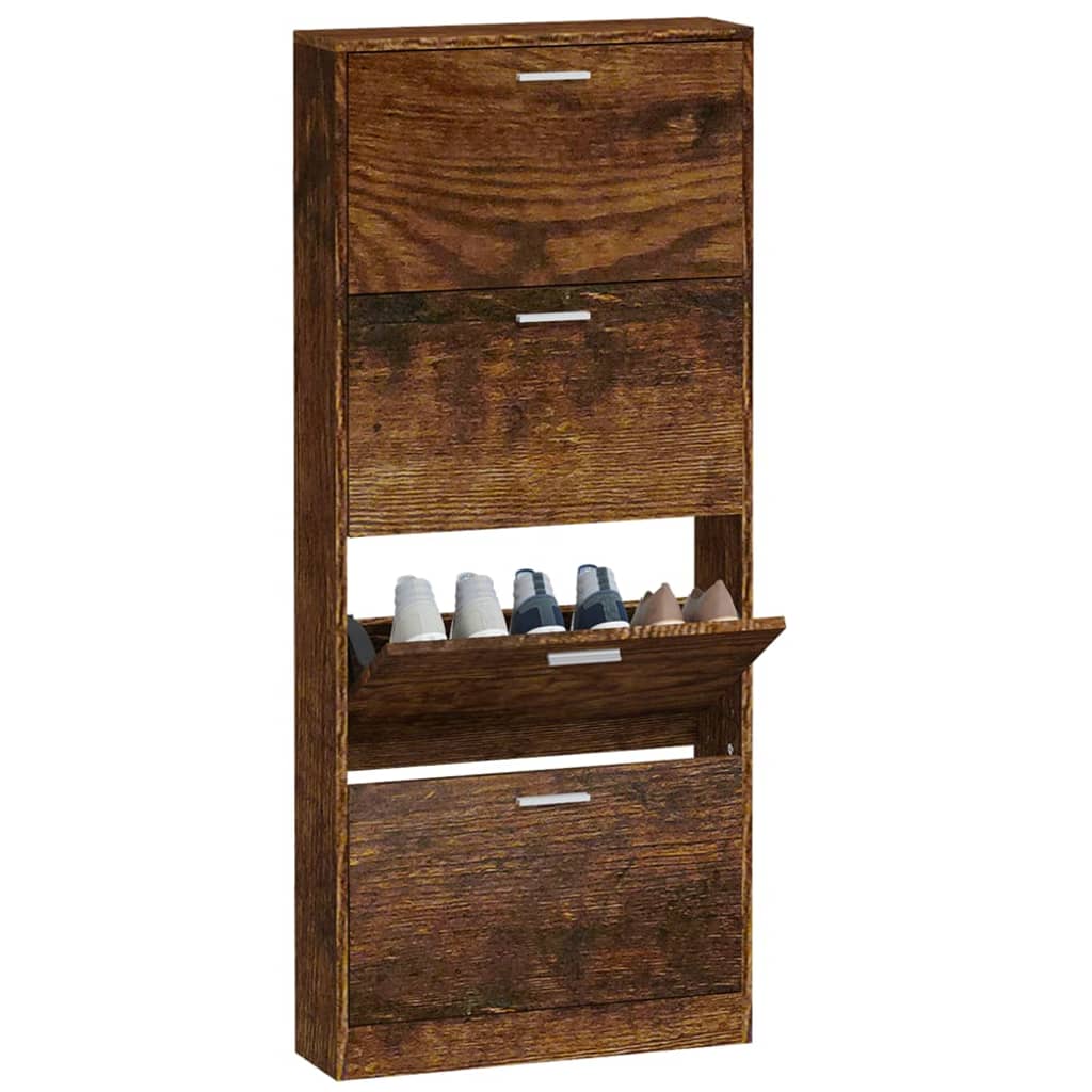 Schoenenkast 59x17x150 cm bewerkt hout gerookt eikenkleurig is nu te koop bij PeponiXL, paradijselijk wonen!
