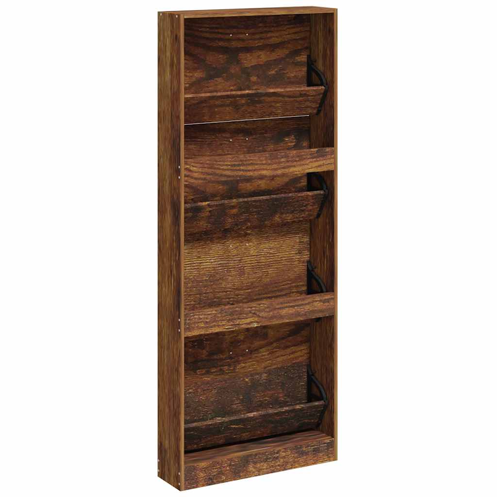 Schoenenkast 59x17x150 cm bewerkt hout gerookt eikenkleurig is nu te koop bij PeponiXL, paradijselijk wonen!