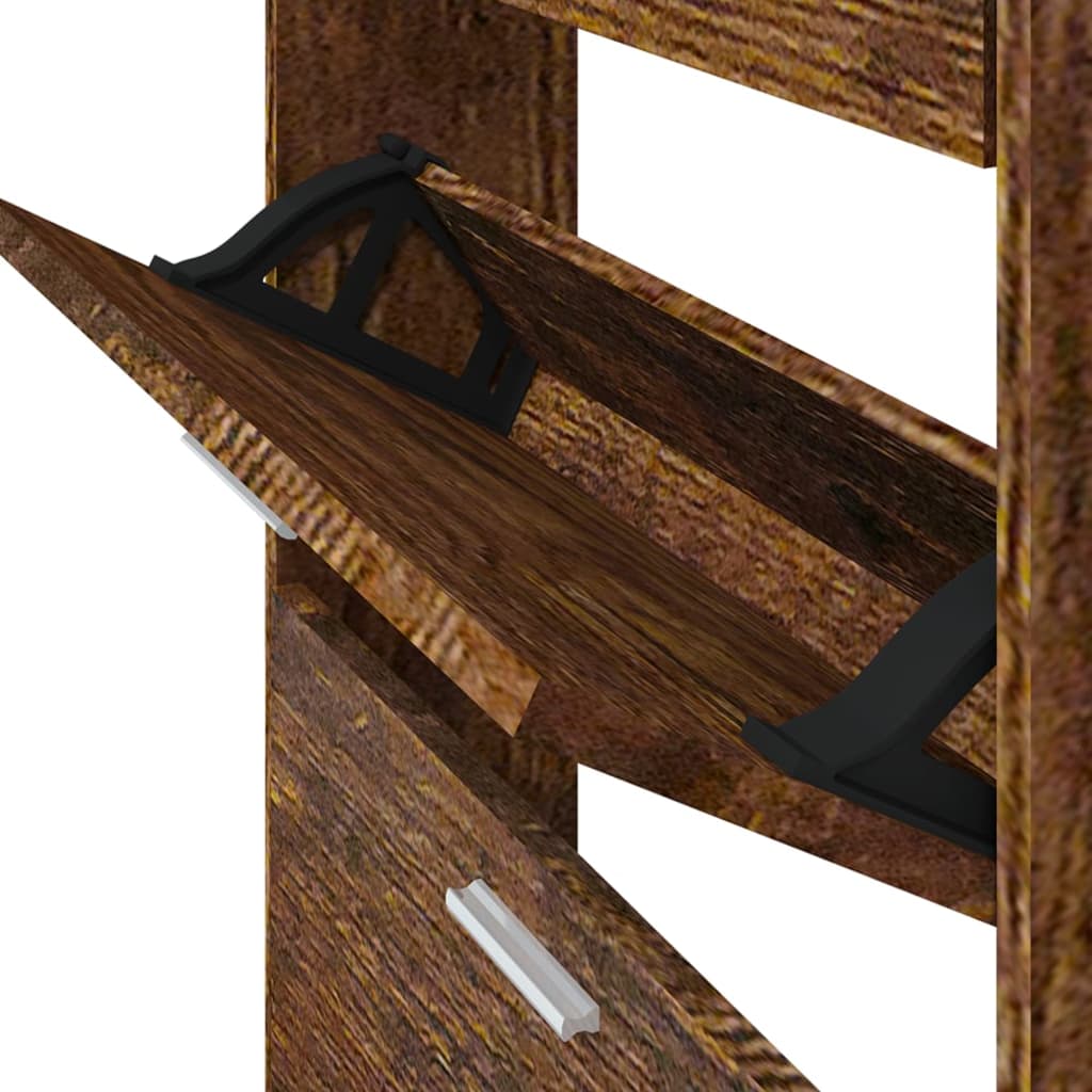 Schoenenkast 59x17x150 cm bewerkt hout gerookt eikenkleurig is nu te koop bij PeponiXL, paradijselijk wonen!