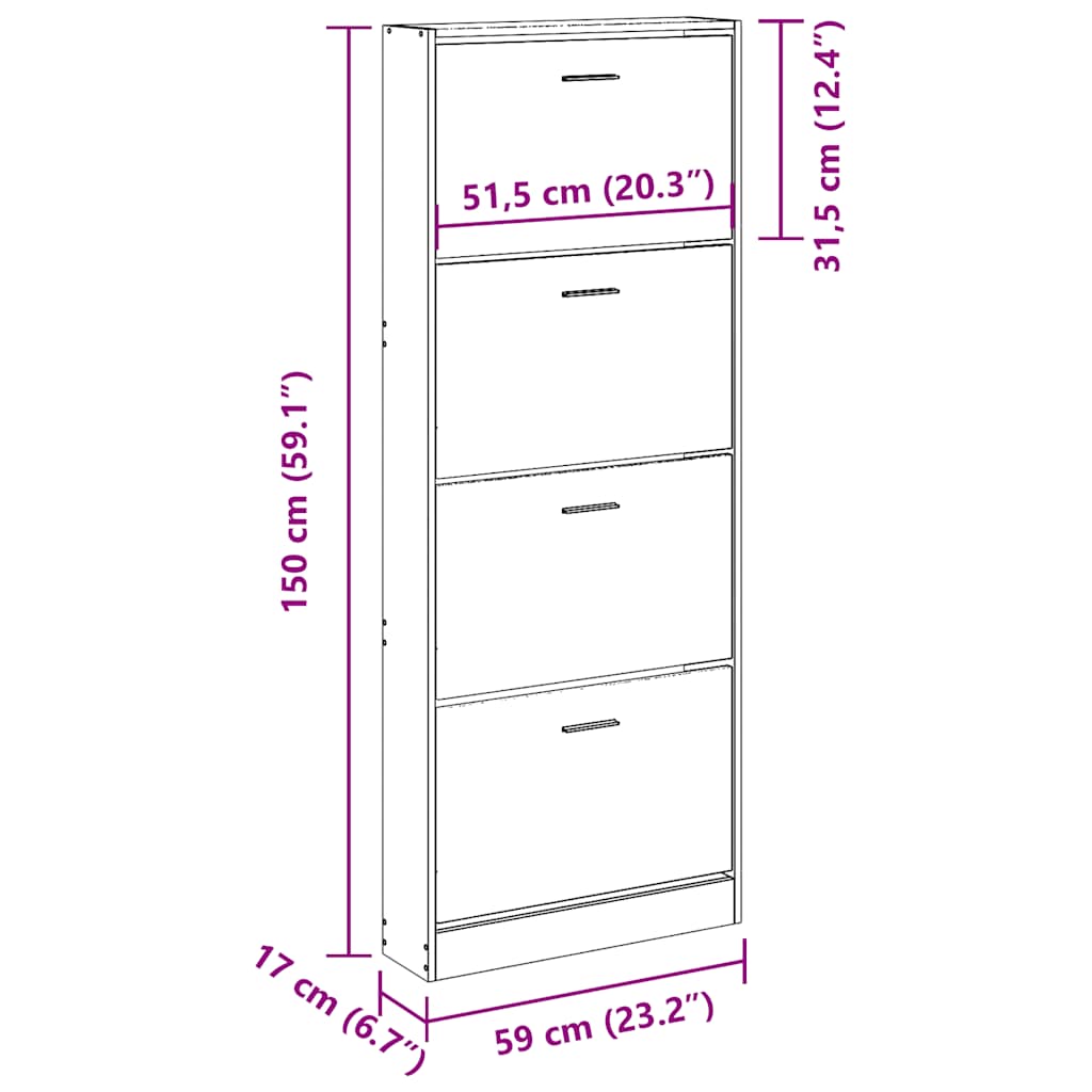 Schoenenkast 59x17x150 cm bewerkt hout grijs sonoma is nu te koop bij PeponiXL, paradijselijk wonen!