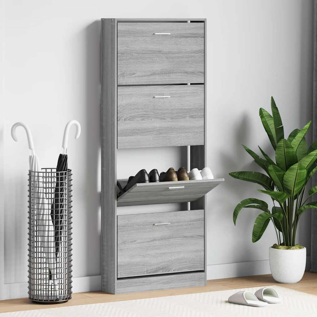 Schoenenkast 59x17x150 cm bewerkt hout grijs sonoma is nu te koop bij PeponiXL, paradijselijk wonen!