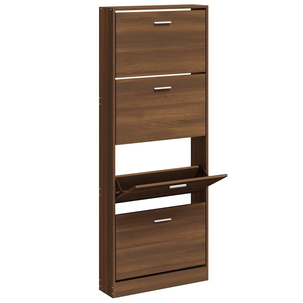 Schoenenkast 59x17x150 cm bewerkt hout bruin eikenkleur is nu te koop bij PeponiXL, paradijselijk wonen!