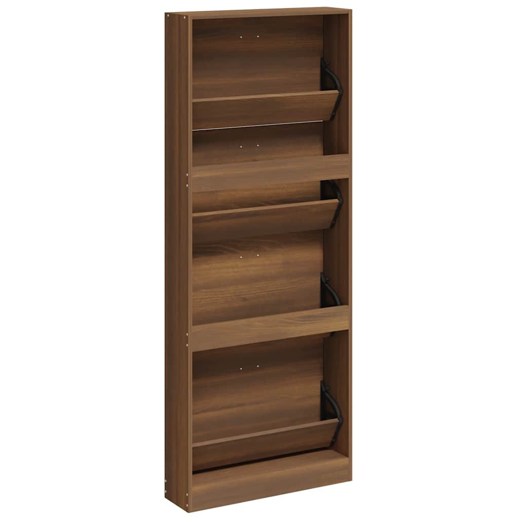 Schoenenkast 59x17x150 cm bewerkt hout bruin eikenkleur is nu te koop bij PeponiXL, paradijselijk wonen!