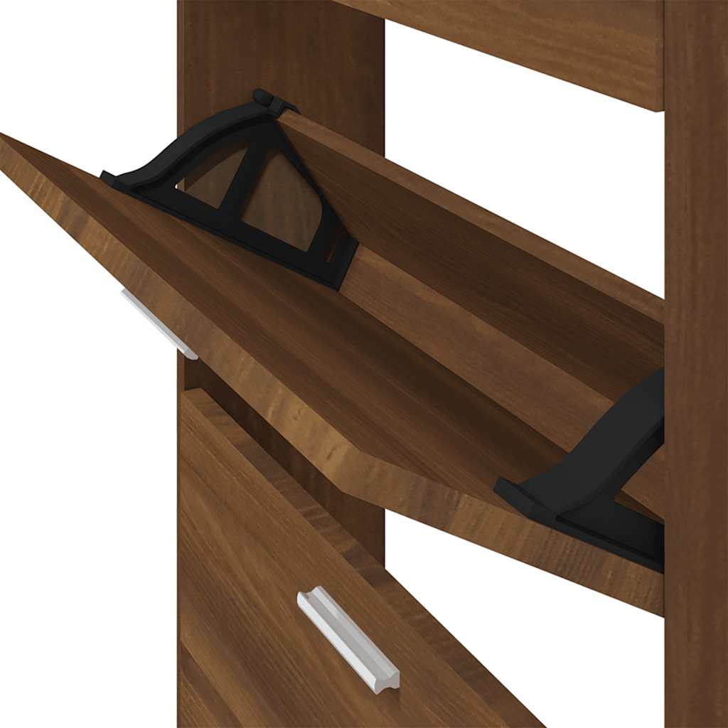 Schoenenkast 59x17x150 cm bewerkt hout bruin eikenkleur is nu te koop bij PeponiXL, paradijselijk wonen!