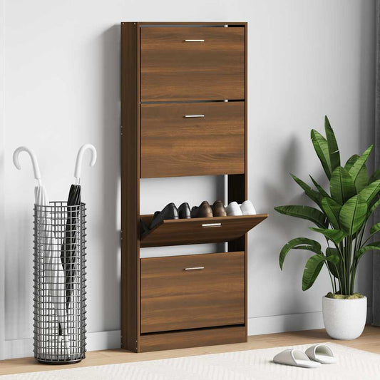 Schoenenkast 59x17x150 cm bewerkt hout bruin eikenkleur is nu te koop bij PeponiXL, paradijselijk wonen!