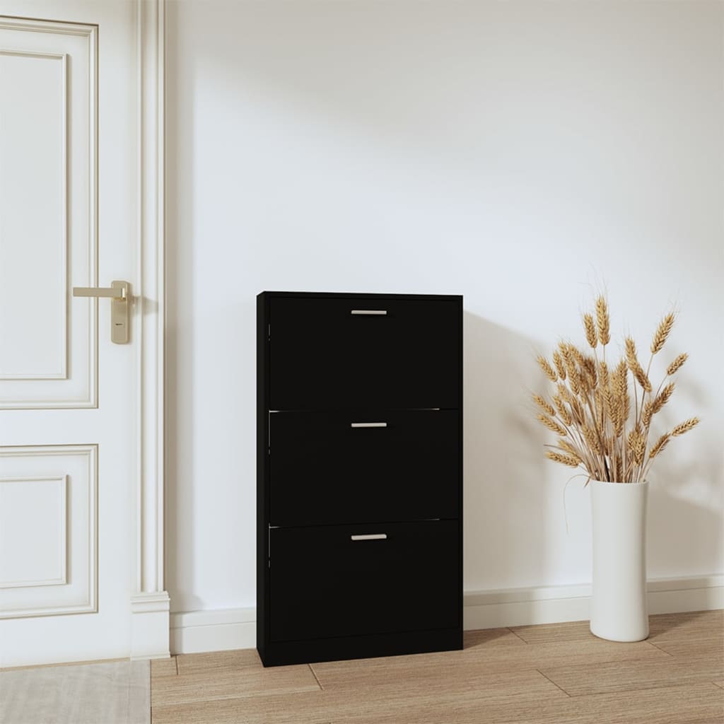 Schoenenkast 59x17x108 cm bewerkt hout zwart is nu te koop bij PeponiXL, paradijselijk wonen!