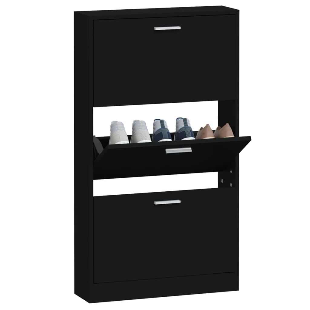 Schoenenkast 59x17x108 cm bewerkt hout zwart is nu te koop bij PeponiXL, paradijselijk wonen!