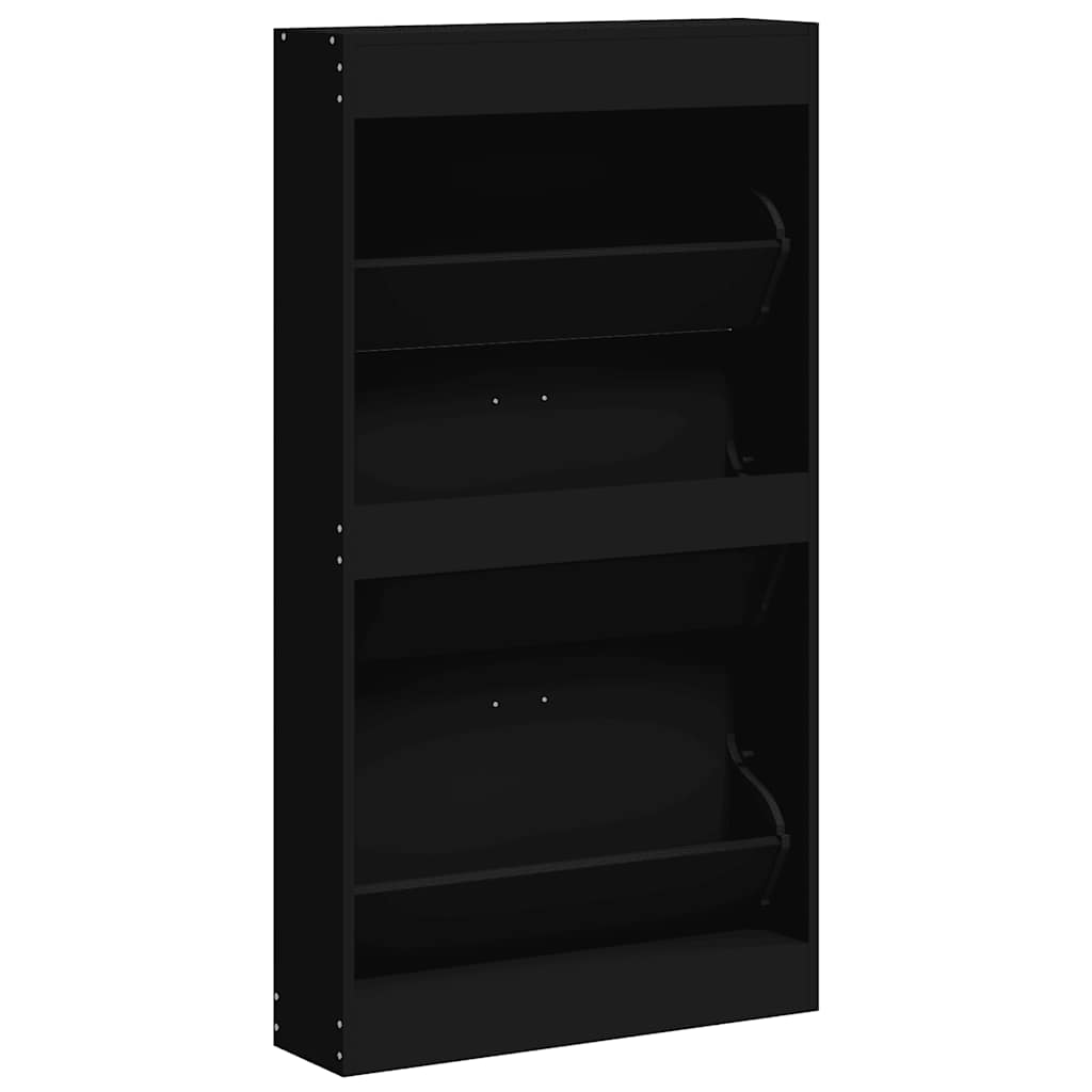 Schoenenkast 59x17x108 cm bewerkt hout zwart is nu te koop bij PeponiXL, paradijselijk wonen!