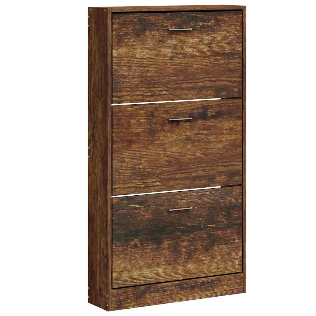 Schoenenkast 59x17x108 cm bewerkt hout gerookt eikenkleurig is nu te koop bij PeponiXL, paradijselijk wonen!