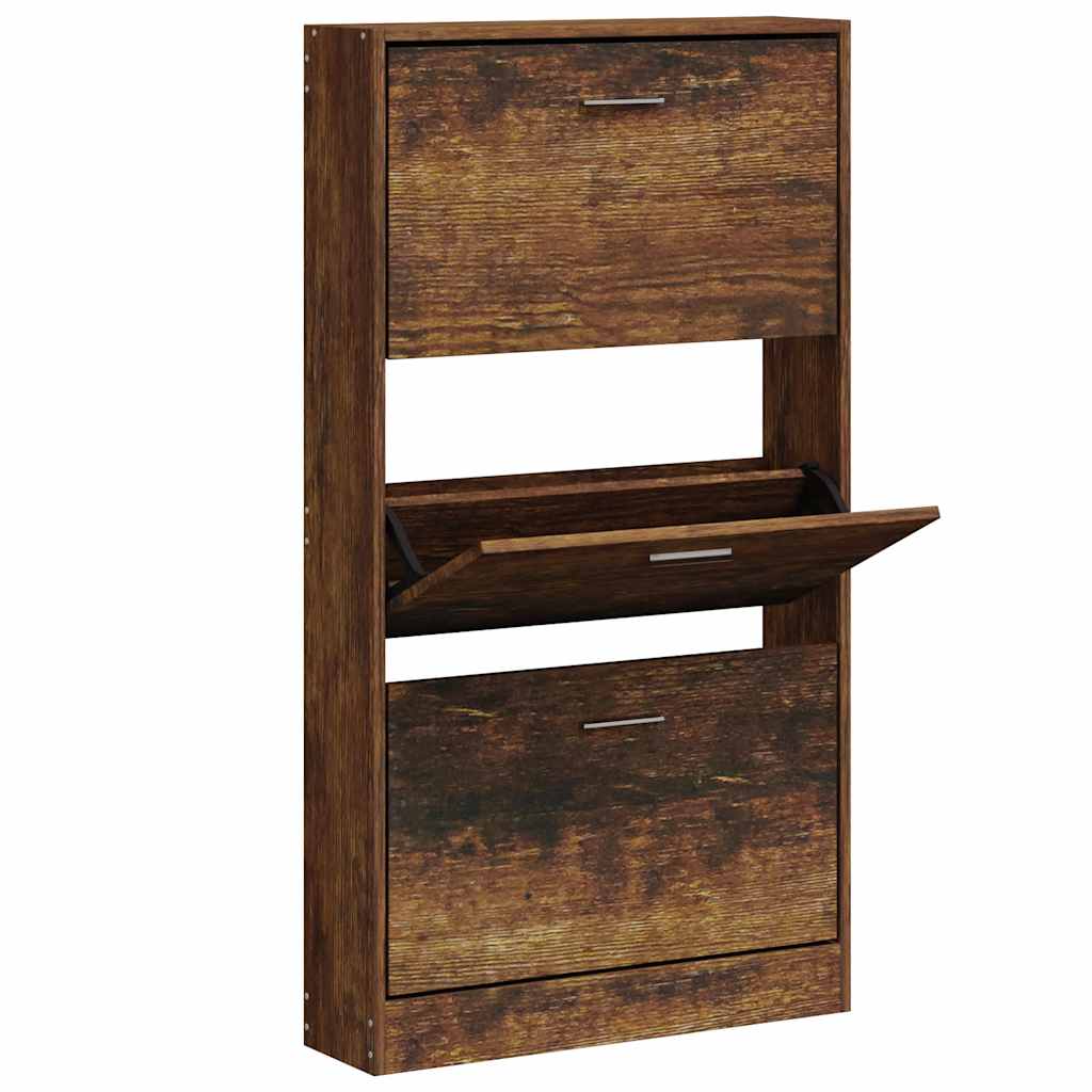 Schoenenkast 59x17x108 cm bewerkt hout gerookt eikenkleurig is nu te koop bij PeponiXL, paradijselijk wonen!