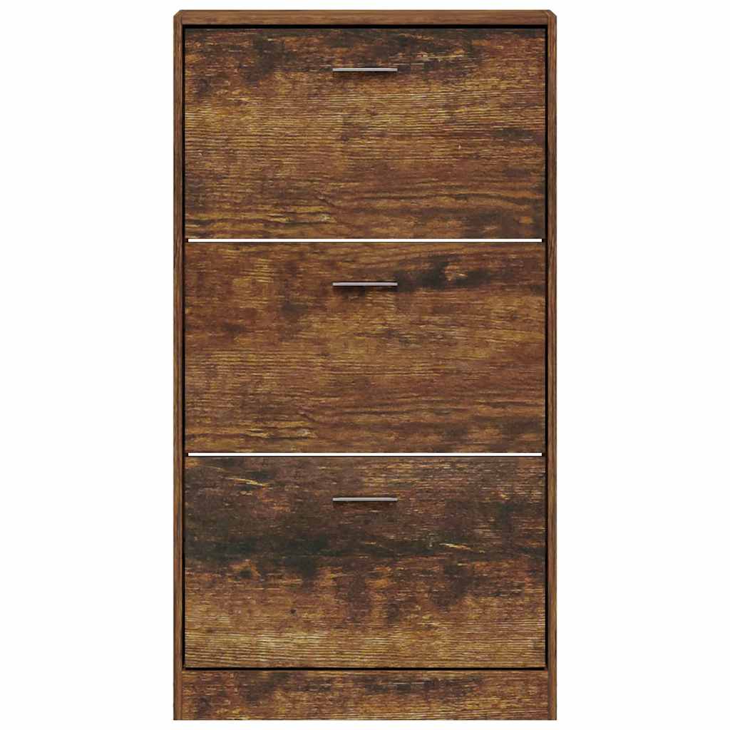 Schoenenkast 59x17x108 cm bewerkt hout gerookt eikenkleurig is nu te koop bij PeponiXL, paradijselijk wonen!