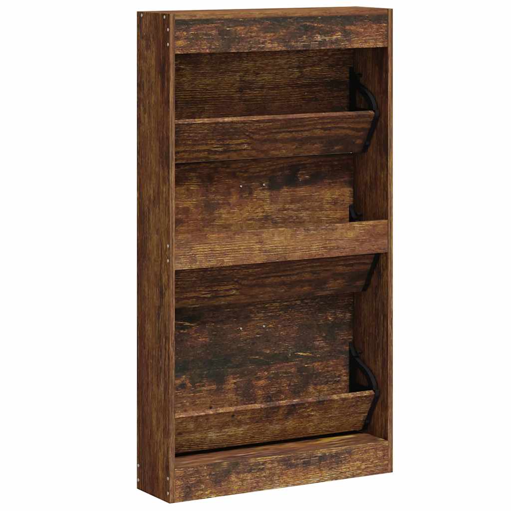 Schoenenkast 59x17x108 cm bewerkt hout gerookt eikenkleurig is nu te koop bij PeponiXL, paradijselijk wonen!