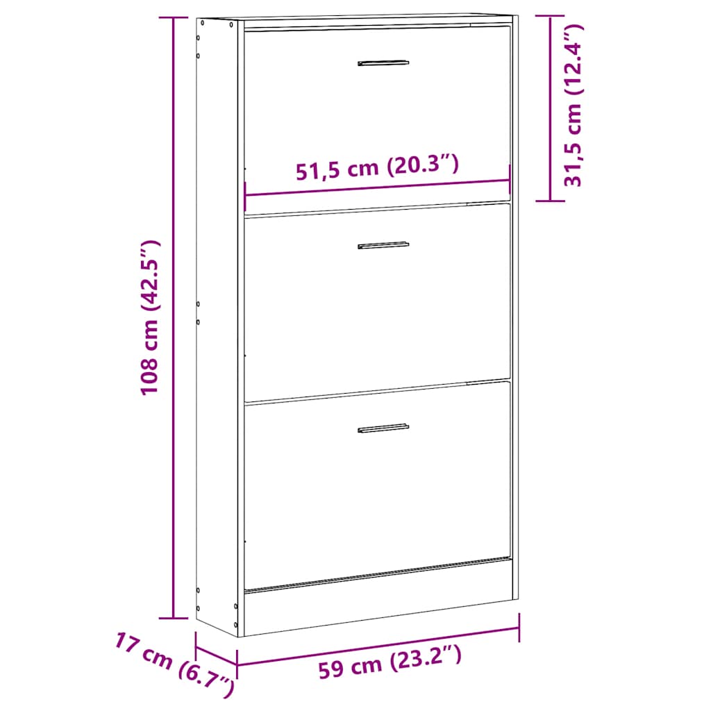 Schoenenkast 59x17x108 cm bewerkt hout gerookt eikenkleurig is nu te koop bij PeponiXL, paradijselijk wonen!