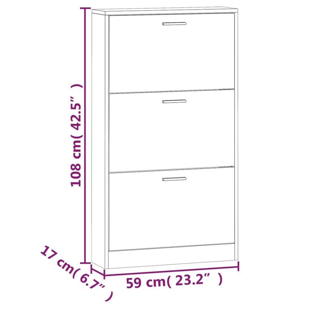 Schoenenkast 59x17x108 cm bewerkt hout gerookt eikenkleurig is nu te koop bij PeponiXL, paradijselijk wonen!