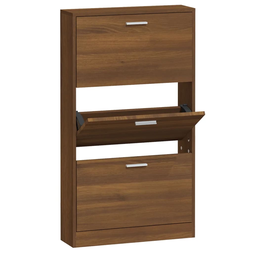 Schoenenkast 59x17x108 cm bewerkt hout bruin eikenkleur is nu te koop bij PeponiXL, paradijselijk wonen!