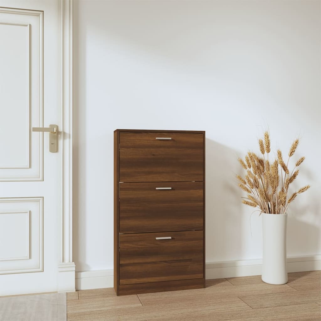 Schoenenkast 59x17x108 cm bewerkt hout bruin eikenkleur is nu te koop bij PeponiXL, paradijselijk wonen!