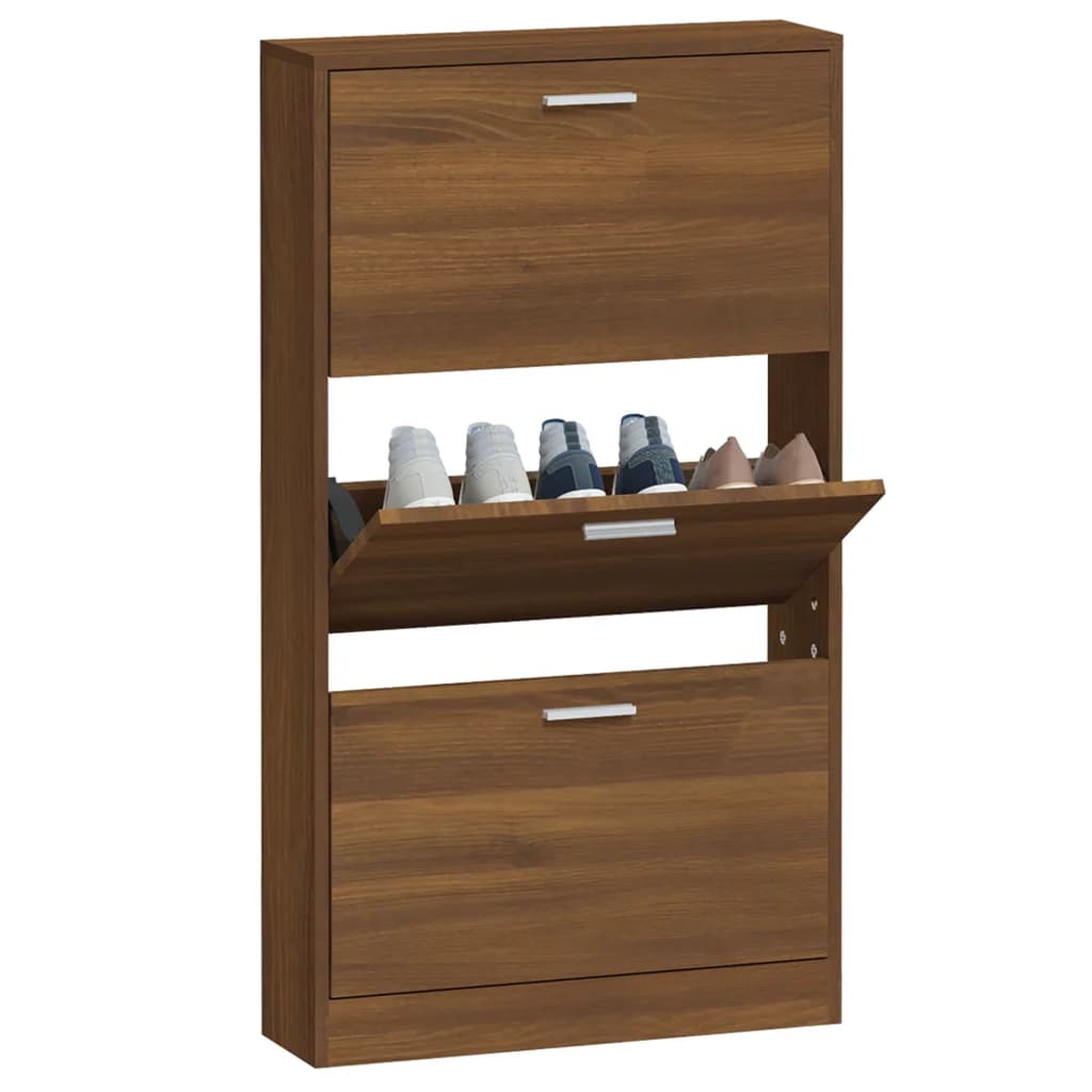 Schoenenkast 59x17x108 cm bewerkt hout bruin eikenkleur is nu te koop bij PeponiXL, paradijselijk wonen!