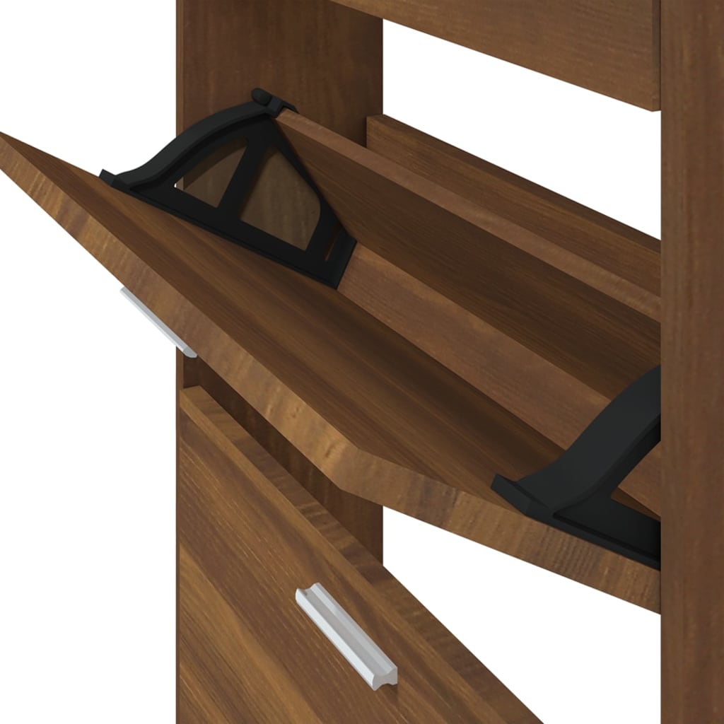 Schoenenkast 59x17x108 cm bewerkt hout bruin eikenkleur is nu te koop bij PeponiXL, paradijselijk wonen!
