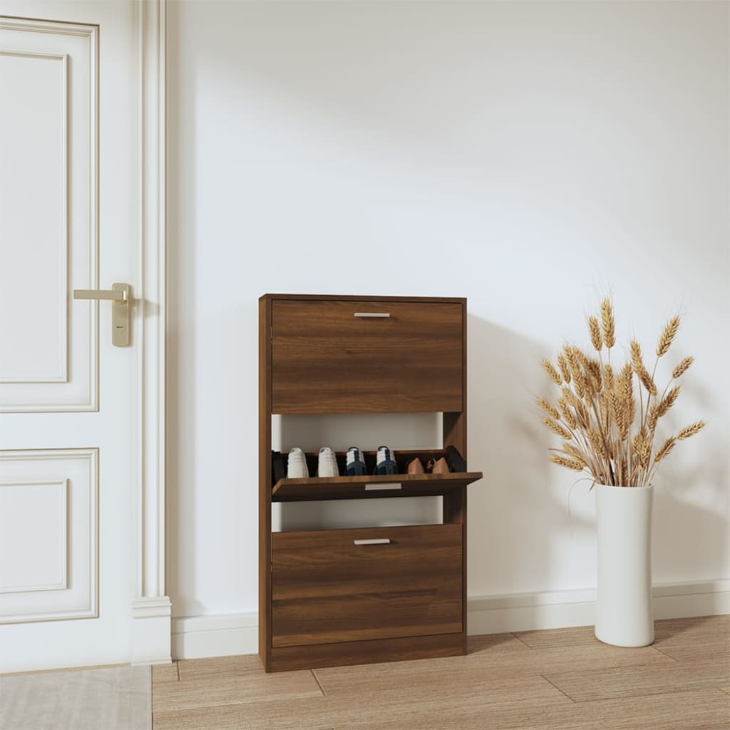 Schoenenkast 59x17x108 cm bewerkt hout bruin eikenkleur is nu te koop bij PeponiXL, paradijselijk wonen!