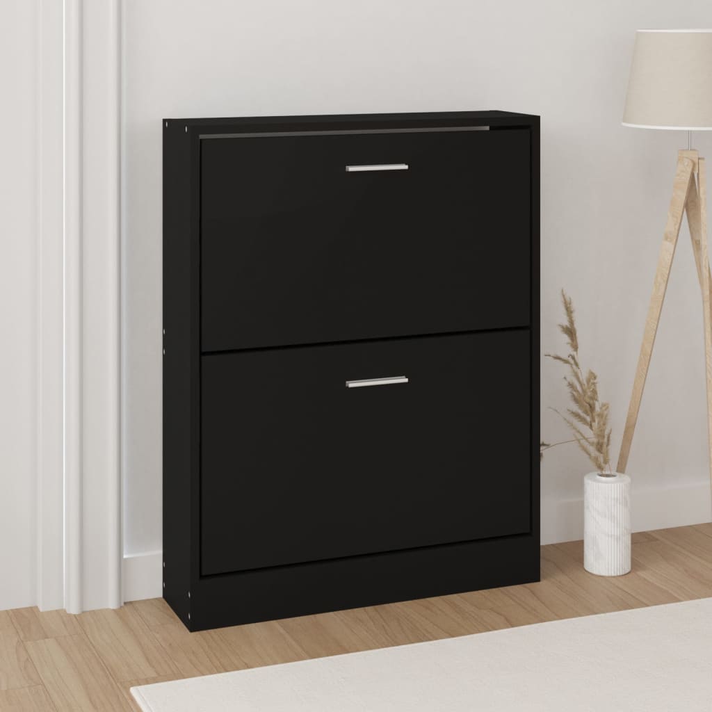 Schoenenkast 59x17x81 cm bewerkt hout zwart is nu te koop bij PeponiXL, paradijselijk wonen!