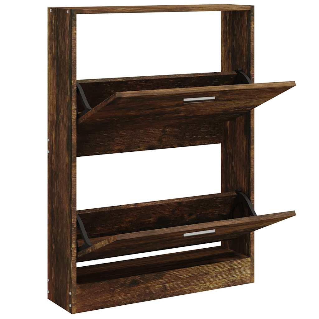 Schoenenkast 59x17x81 cm bewerkt hout gerookt eikenkleurig is nu te koop bij PeponiXL, paradijselijk wonen!