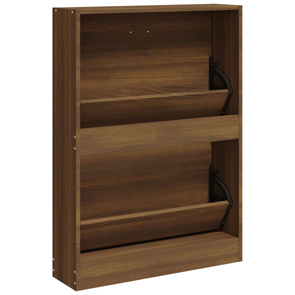 Schoenenkast 59x17x81 cm bewerkt hout bruin eikenkleur is nu te koop bij PeponiXL, paradijselijk wonen!