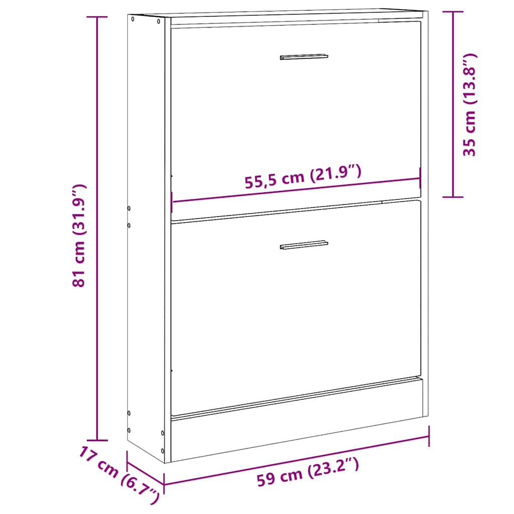 Schoenenkast 59x17x81 cm bewerkt hout bruin eikenkleur is nu te koop bij PeponiXL, paradijselijk wonen!