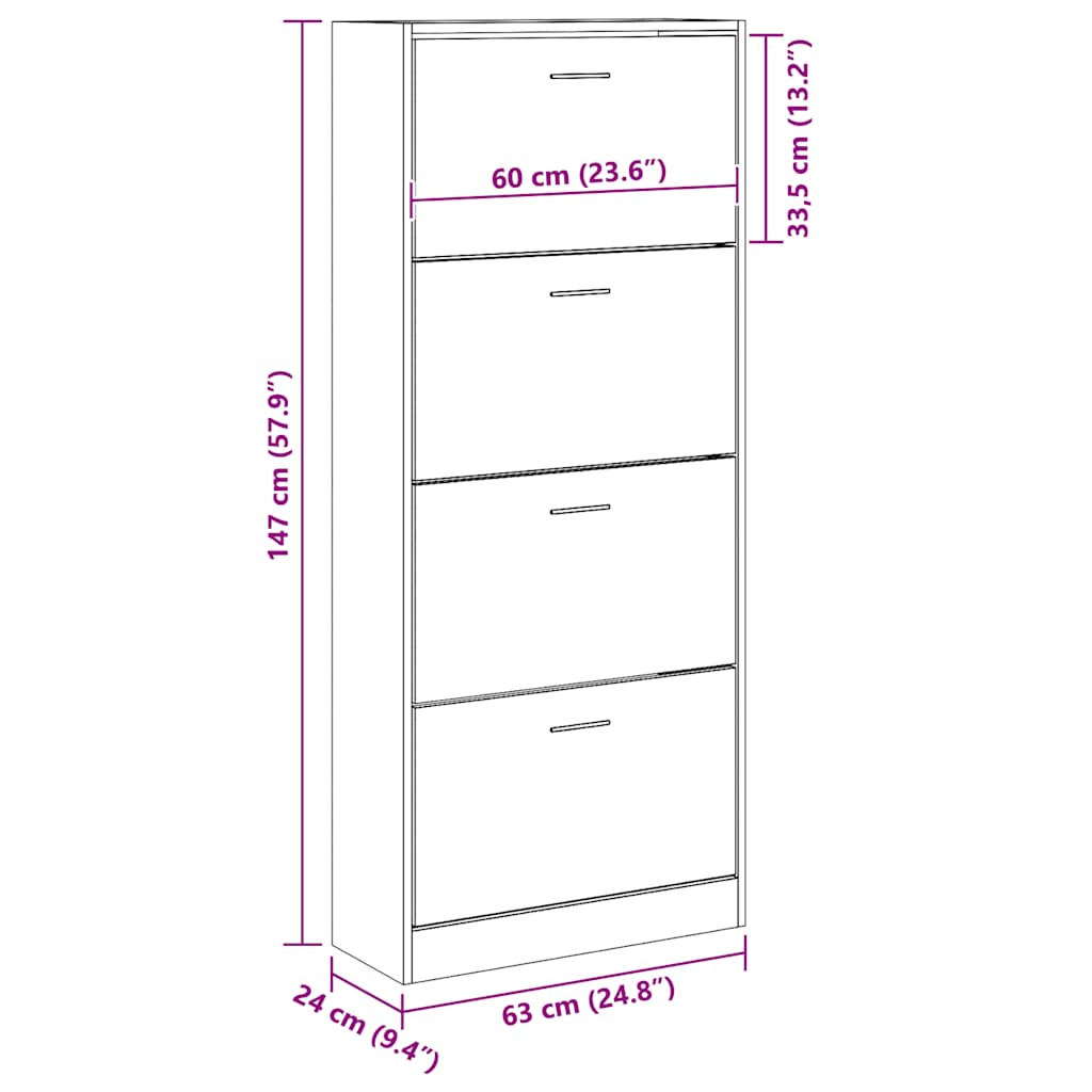 Schoenenkast 63x24x147 cm bewerkt hout wit is nu te koop bij PeponiXL, paradijselijk wonen!
