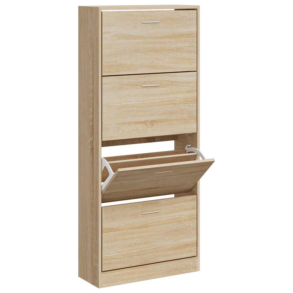 Schoenenkast 63x24x147 cm bewerkt hout sonoma eikenkleurig is nu te koop bij PeponiXL, paradijselijk wonen!