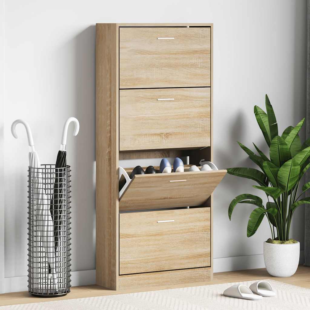 Schoenenkast 63x24x147 cm bewerkt hout sonoma eikenkleurig is nu te koop bij PeponiXL, paradijselijk wonen!