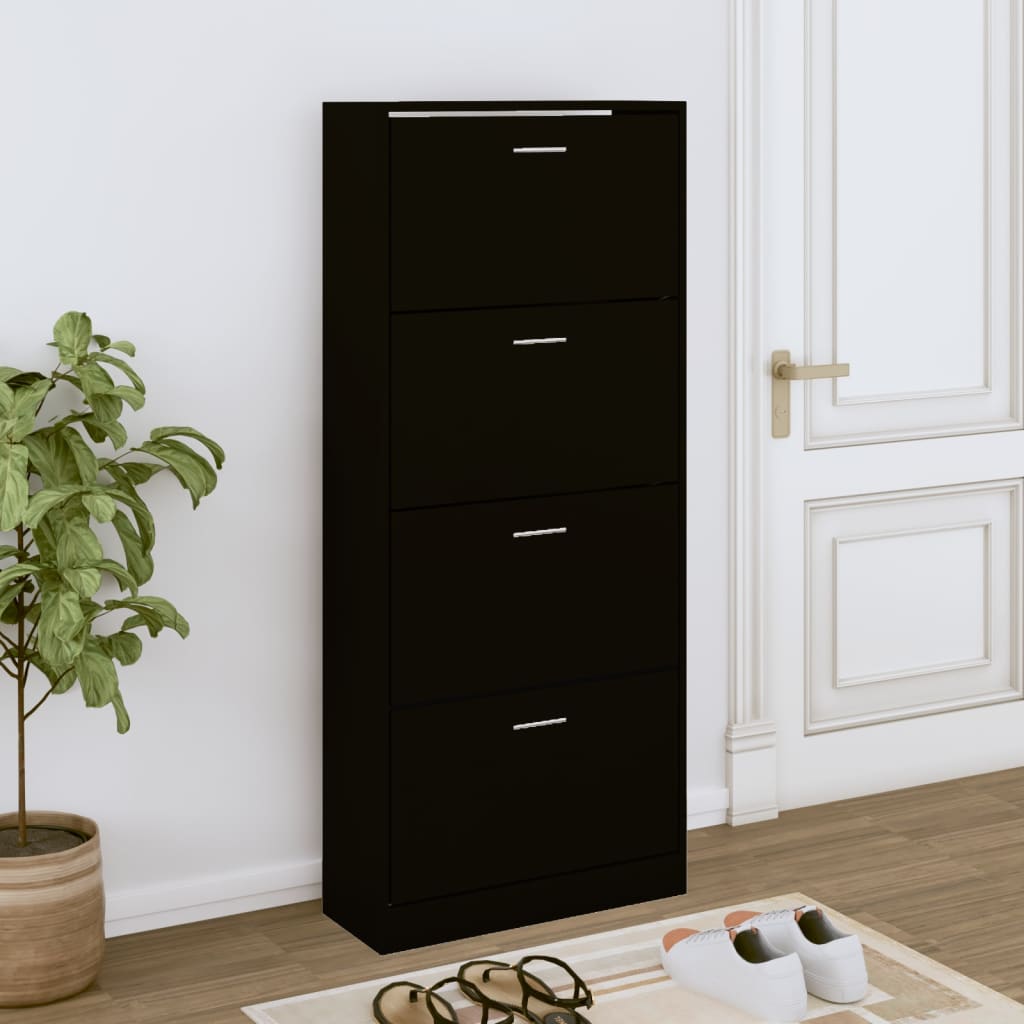 Schoenenkast 63x24x147 cm bewerkt hout Zwart is nu te koop bij PeponiXL, paradijselijk wonen!