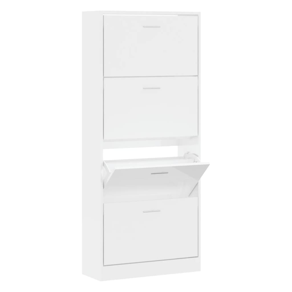 Schoenenkast 63x24x147 cm bewerkt hout hoogglans wit is nu te koop bij PeponiXL, paradijselijk wonen!