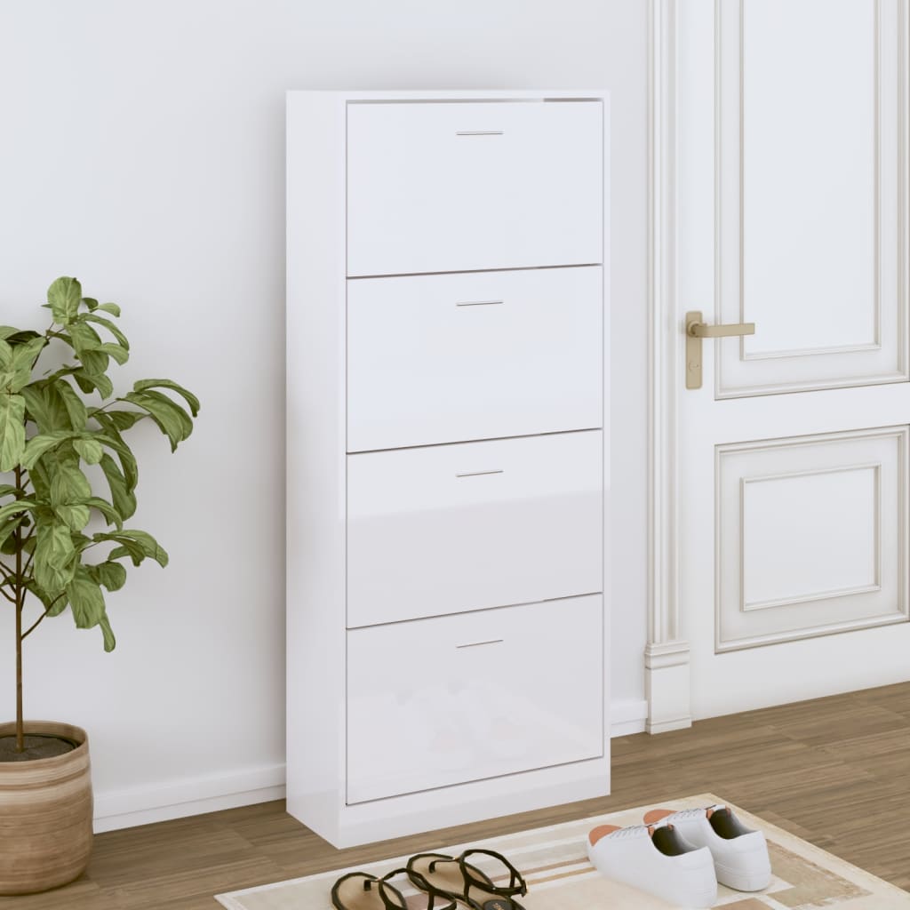 Schoenenkast 63x24x147 cm bewerkt hout hoogglans wit is nu te koop bij PeponiXL, paradijselijk wonen!