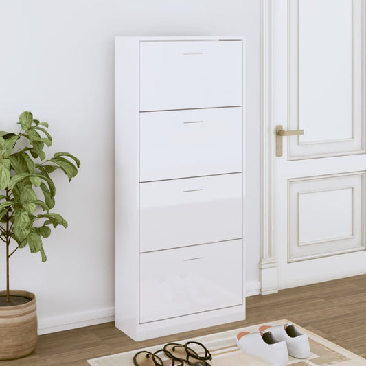 Schoenenkast 63x24x147 cm bewerkt hout hoogglans wit is nu te koop bij PeponiXL, paradijselijk wonen!